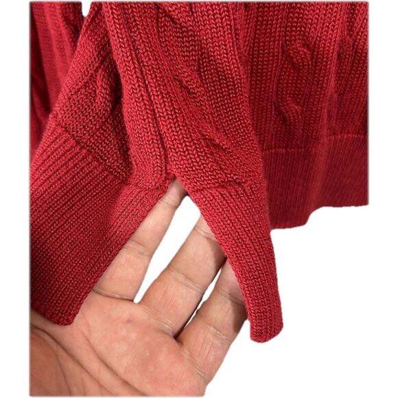 Lauren Ralph Lauren Cable Knit Sweater Womens Medium Red Button Shoulder - Picture 6 of 9